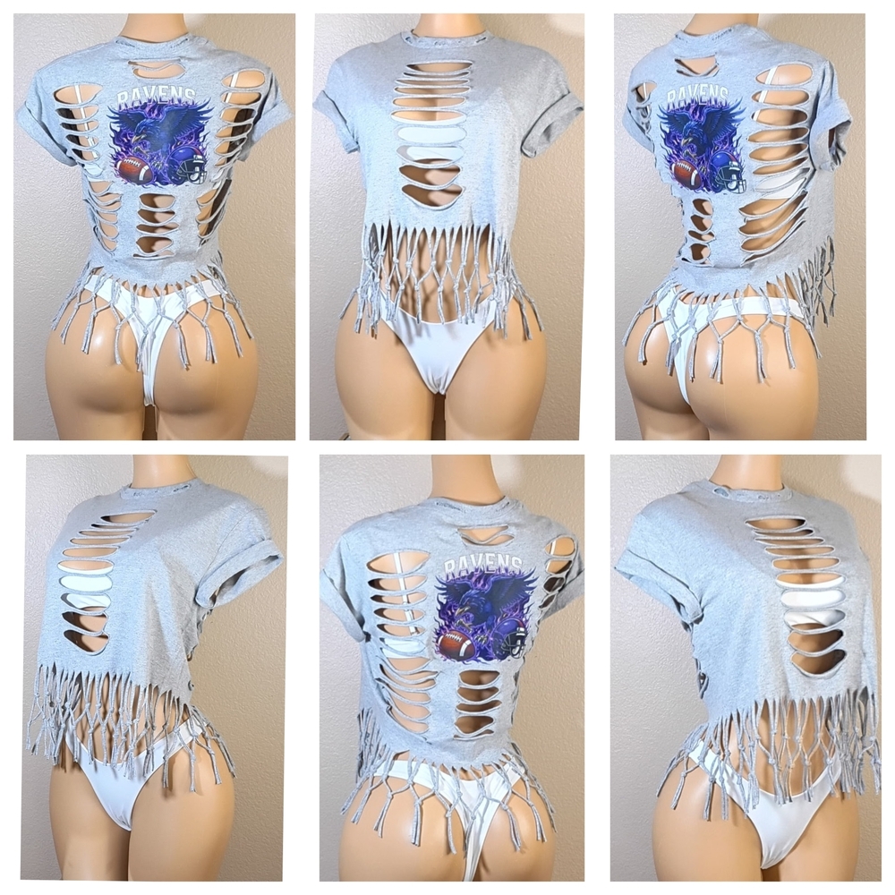 Gray Baltimore Ravens Custom Fringe Tee
